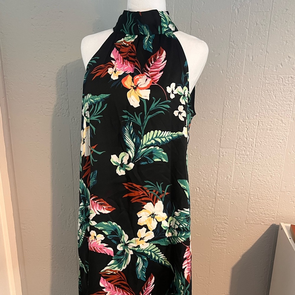 Nine West Black Floral Midi Halter Dress